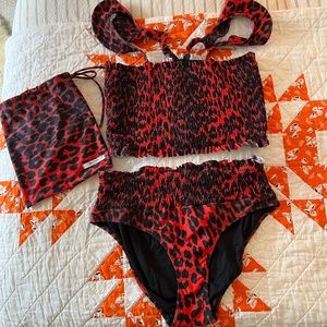 Ganni red leopard bathing suit 2 piece